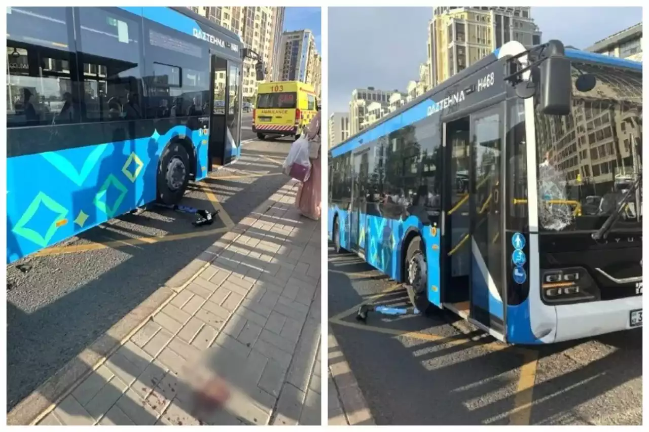 Астанада электросамокат мінген үш жасөспірім автобус астына түсе жаздады